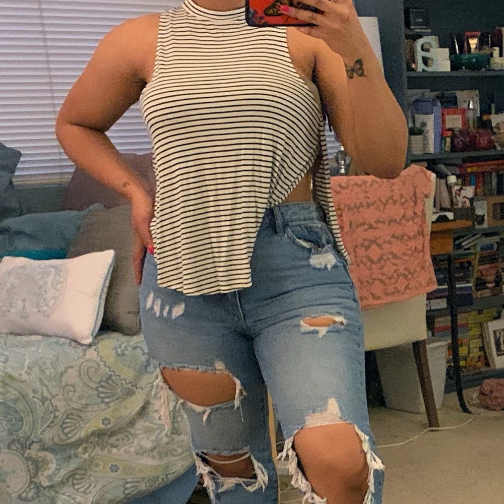 Striped mock neck